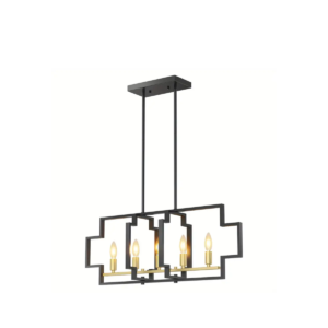 Restaurant Chandelier Five-light Square Dining Chandelier, Electroplated Copper + Spray Paint Black, E12 Lamp Holder