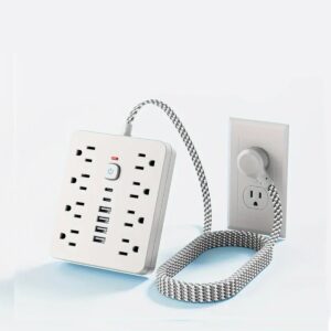 Surge Protector Power Strip With 8 AC Outlets, 4 USB & 2 Type-C Fast Charge Ports -Premium 5FT Braided Cable