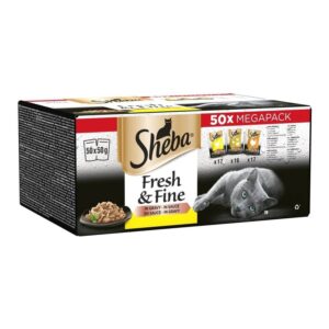 Sheba Cat Wet Food - Fresh and Fine - Cat Pouches Poultry in Gravy - 50 g (Pack of 50)