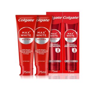 Colgate Max White Ultra Active Foam Toothpaste, 2 Pack, 75ml Tubes