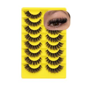 Cat Eye Lashes D Curl Russian Strip Lashes 17mm Fluffy False Eyelashes, 8 Pairs