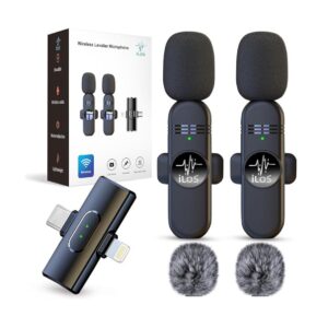 Wireless Lavalier Microphone for iPhone & Android – Dual Interface Mic with Noise Reduction, 65ft Range, 7H Battery, Omnidirectional Sound – Clip-on Mic for YouTube, Vlogging, Interviews, Podcasts