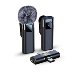 ILOS Wireless Lavalier Microphone for iPhone & Android Dual Mic Set with Magnetic Clip, Noise Reduction, Plug & Play, 98FT Range, Long Battery Life – for YouTube, Podcast, Vlogs, Interviews