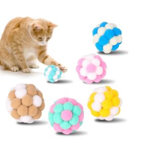 Yasdyri Cat Toys Balls 6 Pieces Colorful Cat Balls with Bells 5cm Soft Cat Pom Poms Balls Cats Interactive Ball Toy