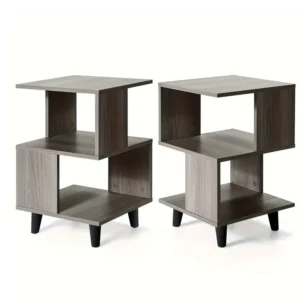 2pcs Nightstand Set, Modern Side End Table, Storage Shelf, Grey