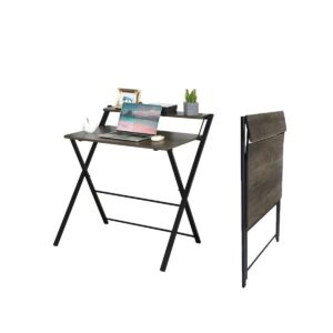 Functional 2-Tier Folding Desk with Sturdy Metal Frame, Space-Saving Assembly Foldable Writing Table