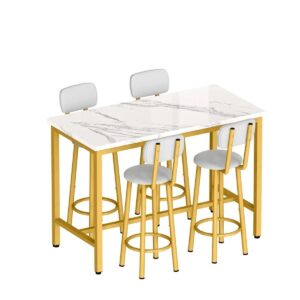 Lamerge Modern Dining Table Set, Faux Marble Dining Table +4 Comfortable Stools