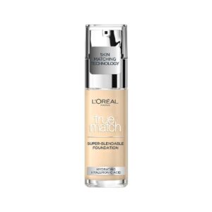 L'Oreal Paris True Match Liquid Foundation, Skincare Infused with Hyaluronic Acid, SPF 17, Available in 40 Shades, 3W, 30 m