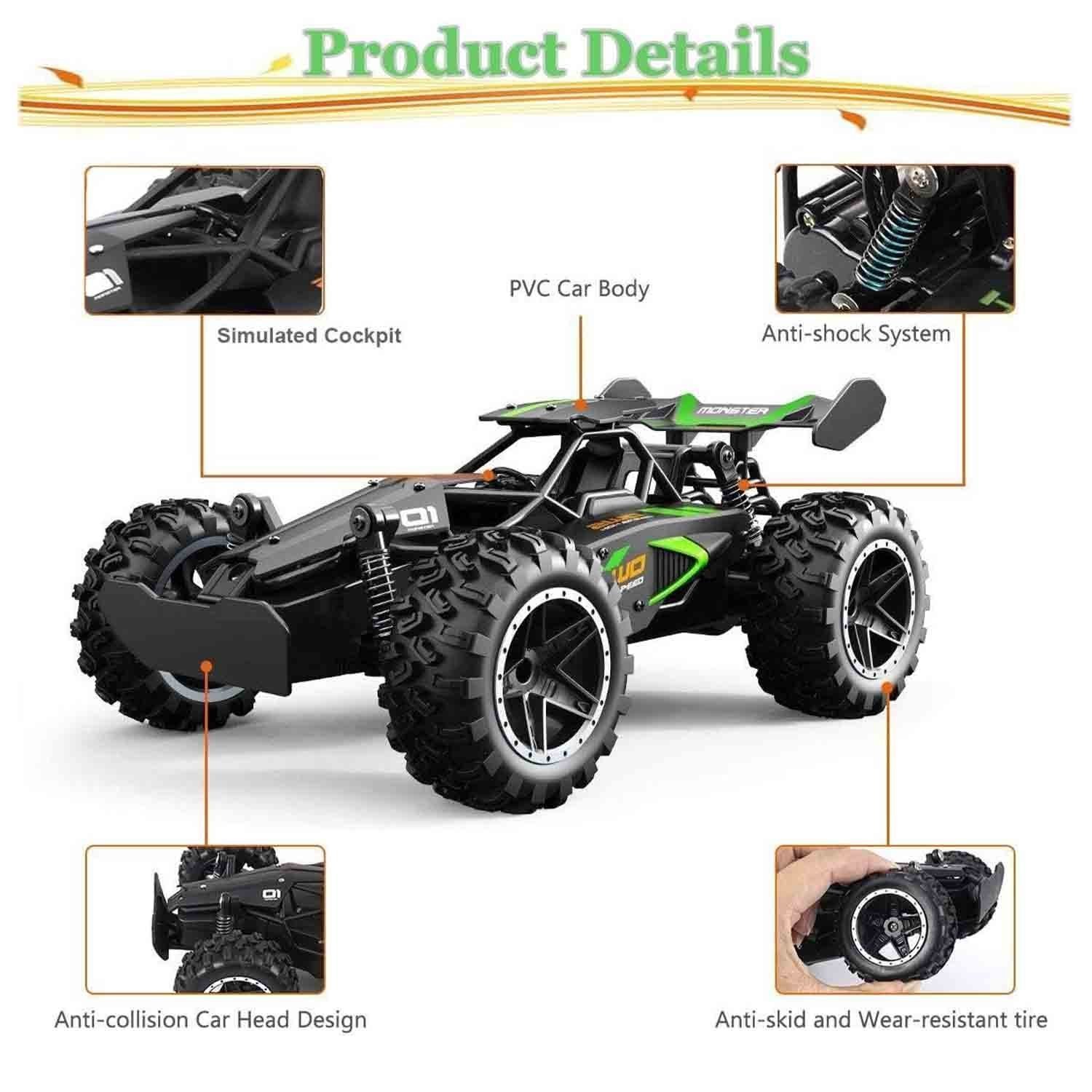 RC Car Remote Control Truck for Boys Girls, 2.4Ghz 15+KM/H High Speed 2WD RTR Electric Rock Climber Fast Race Buggy Hobby Toy Cars for Kids Gift Green - Image 3