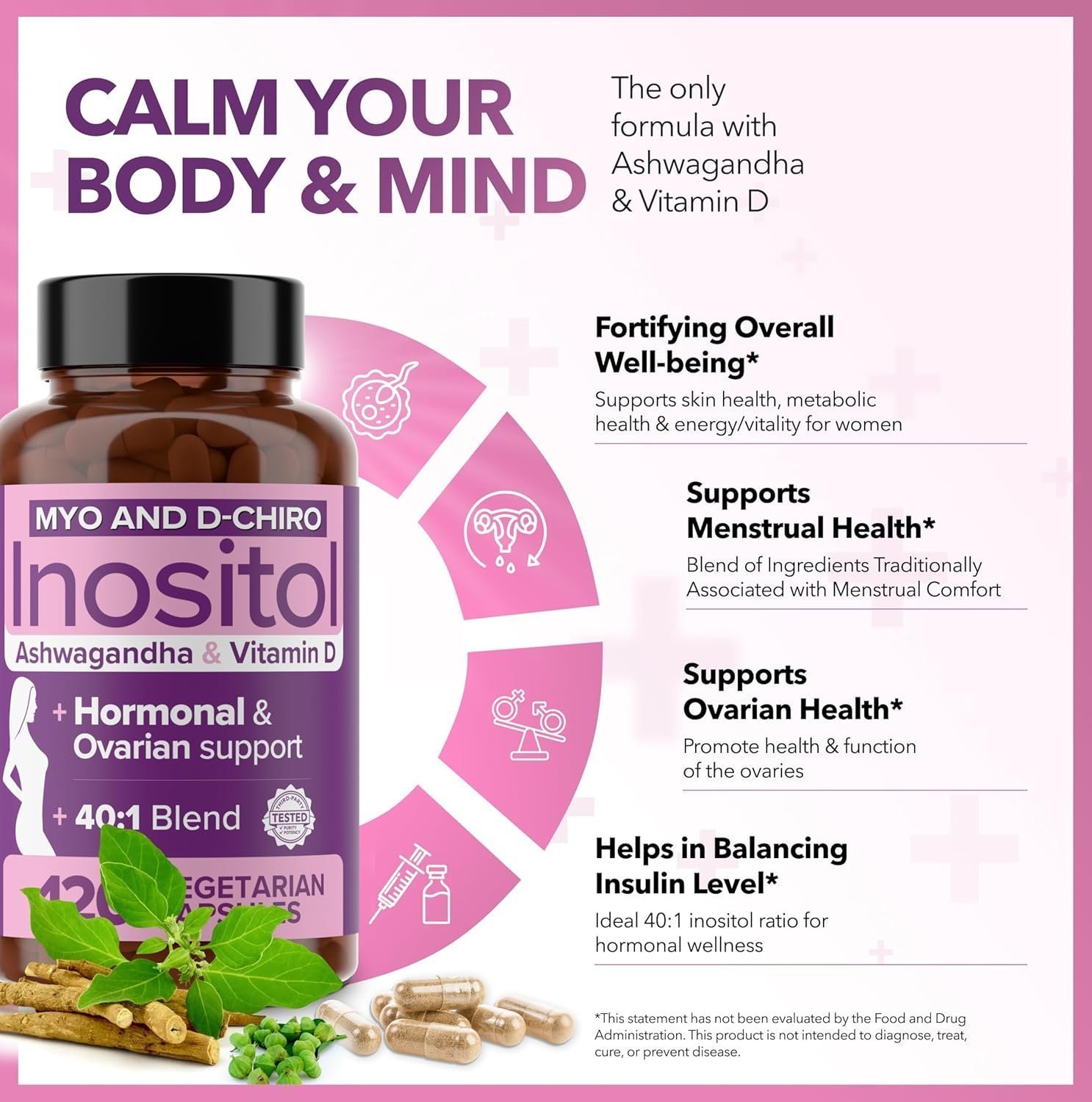 Intimate Rose Myo-Inositol & D-Chiro Inositol Supplement for Women, Ideal 40:1 Ratio, Vitamin D3, 120.0 Count - Image 4