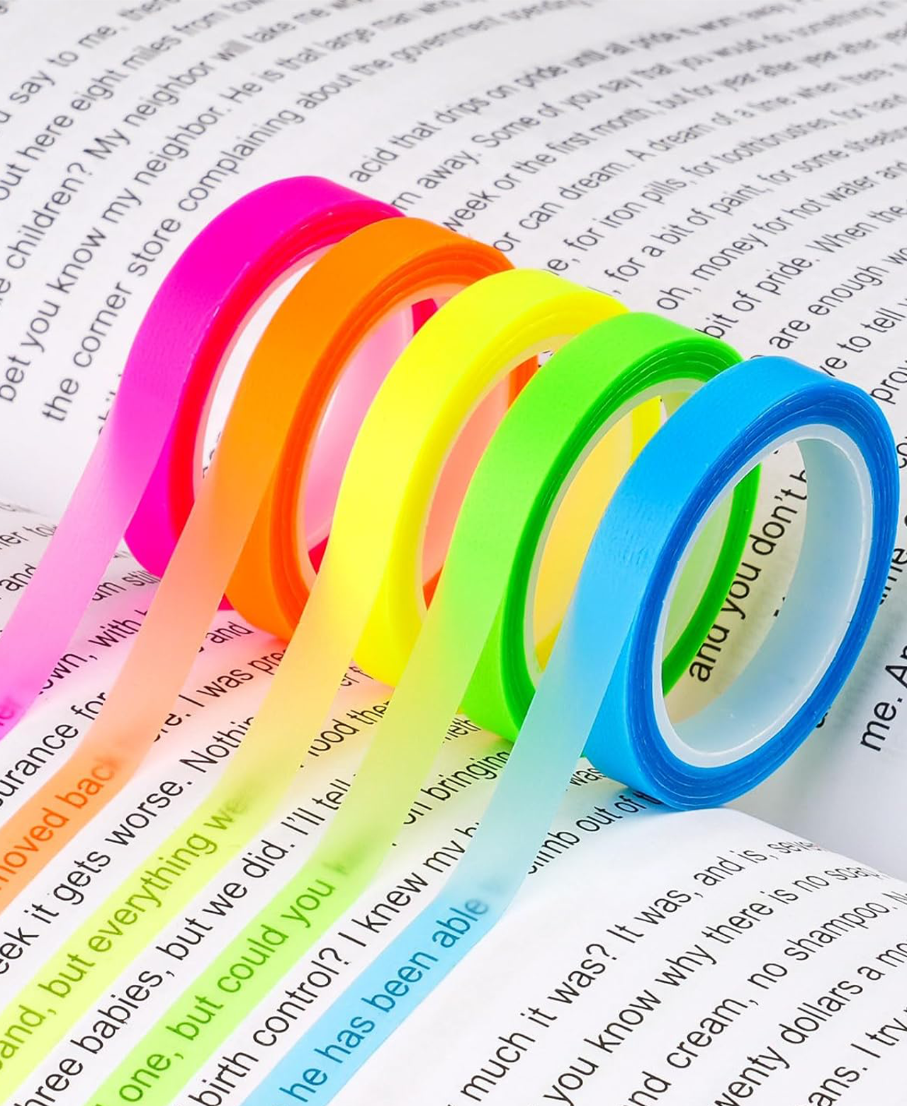 Hoiny Highlighter Tape, 10 Rolls Transparent Writable Sticky tabs, Removable Thin Sticky Notes