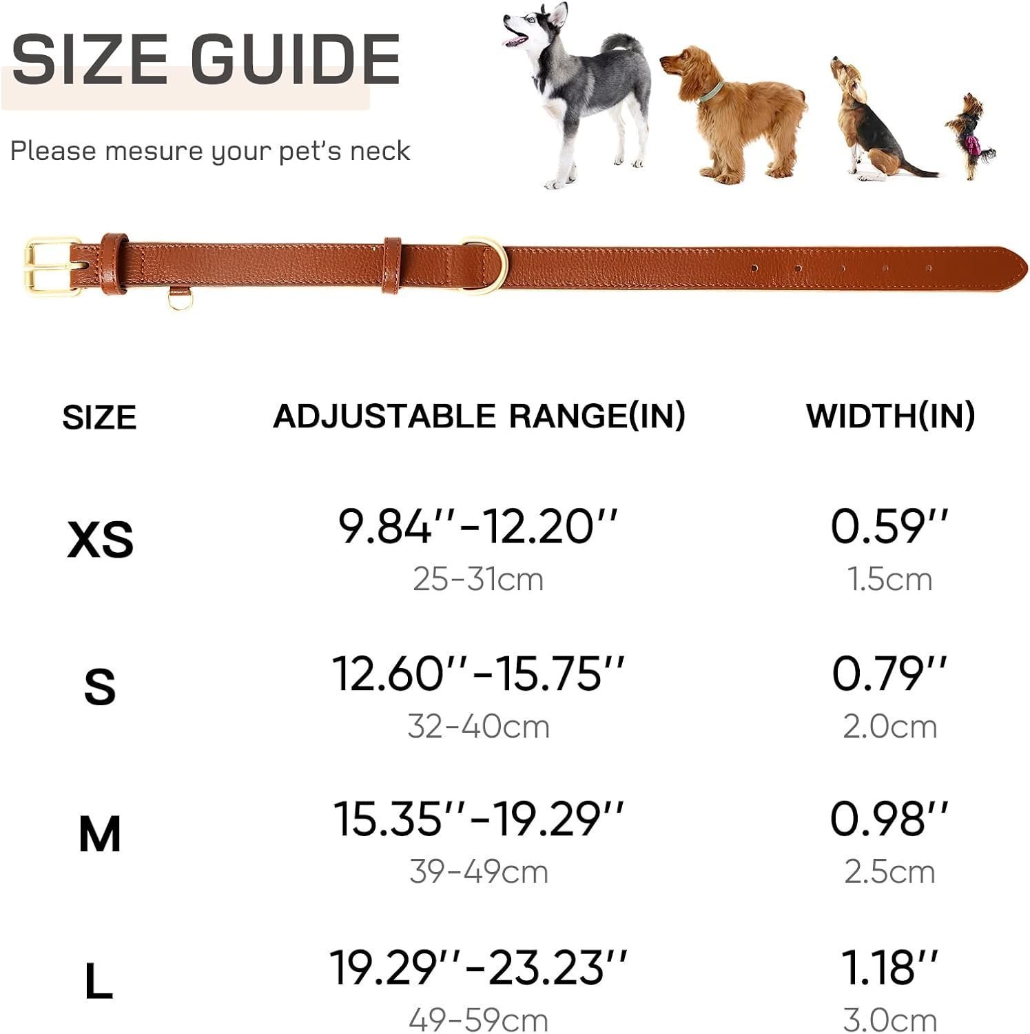 HEELE Soft Leather Dog Collar Puppy Small Dogs Breathable Padded with D Ring, Adjustable Classic Dog Pet Collar, Brown, XS - Image 2