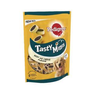 Pedigree Tasty Minis 8 x 140 g Bags, Dog Training Treats, Cheesy Nibbles with Cheese and Beef Flavouring
