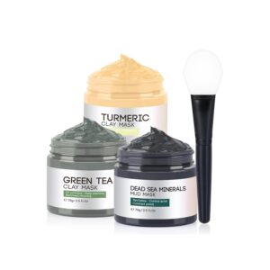 Clay Mask, Face Masks Skincare, Turmeric Clay Face Mask, Dead Sea Mud Mask, Green Tea Face Mask, 3x70g