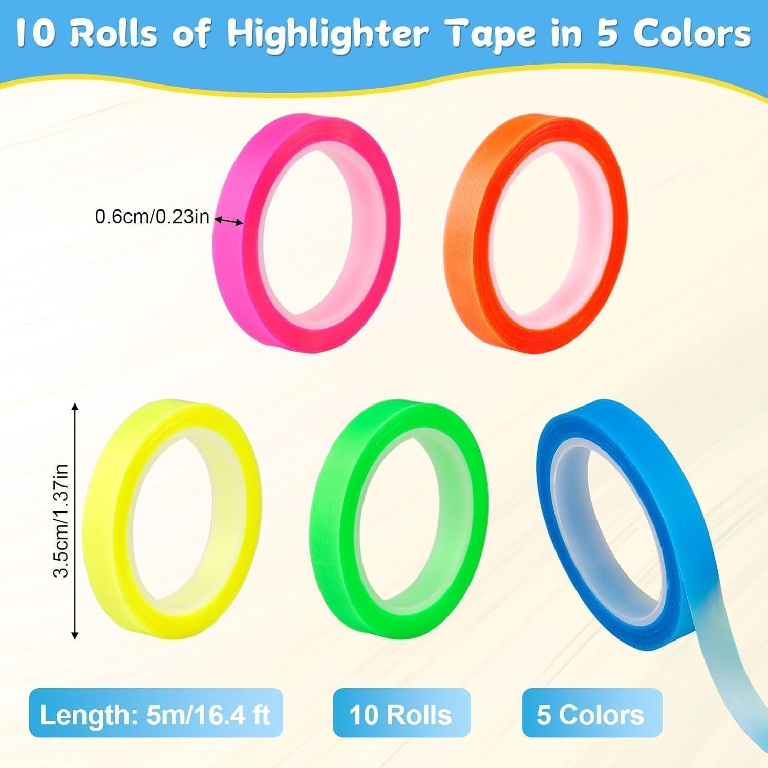 Hoiny Highlighter Tape, 10 Rolls Transparent Writable Sticky tabs, Removable Thin Sticky Notes - Image 4