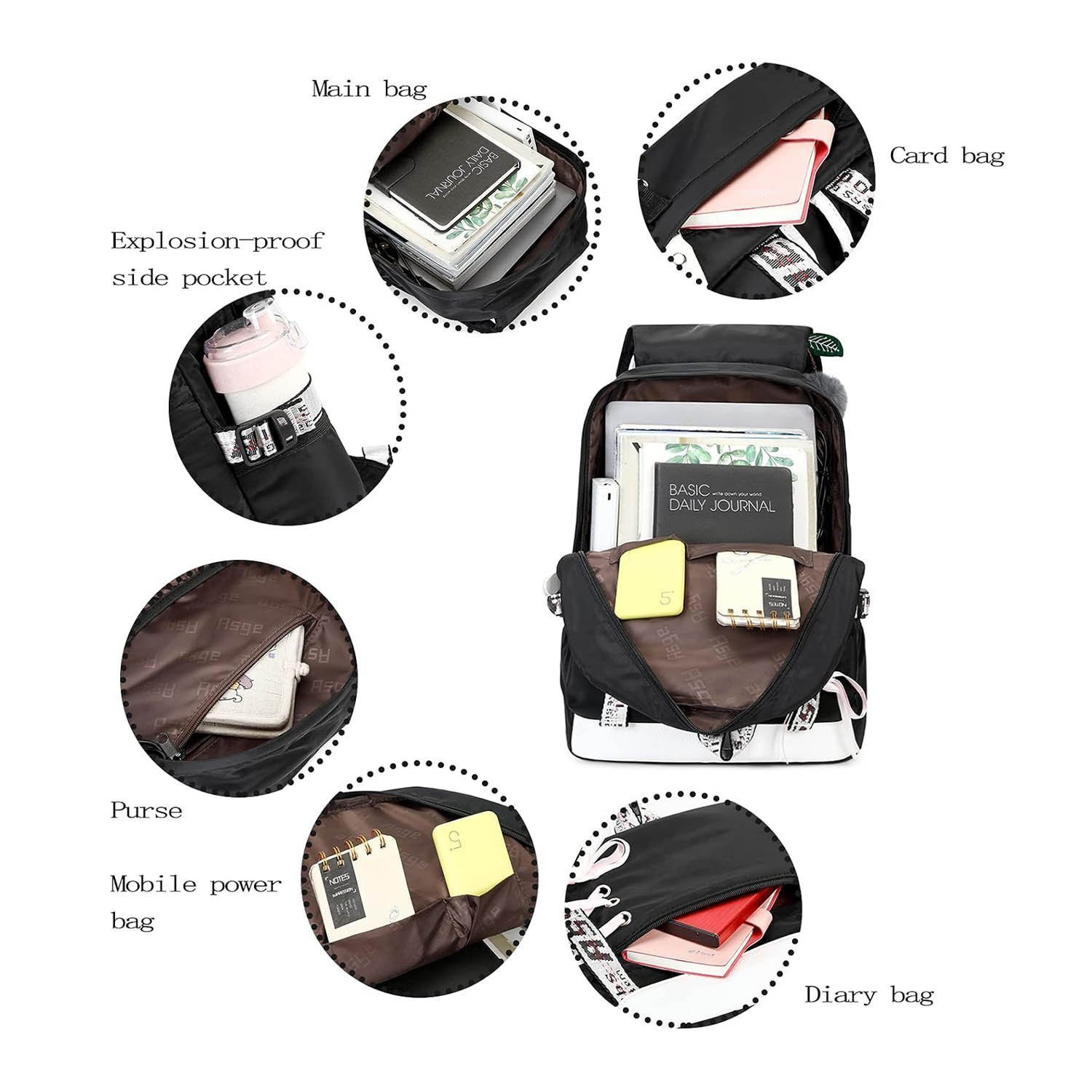 Asge Girls Backpack School Bags for Girls Nylon Waterproof College Rucksack Fashion Casual Daypack - Image 3