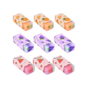 9 Pcs Fruit Erasers, Pastel Rubbers Erasers Coloured Plastic Pencil Eraser Pack
