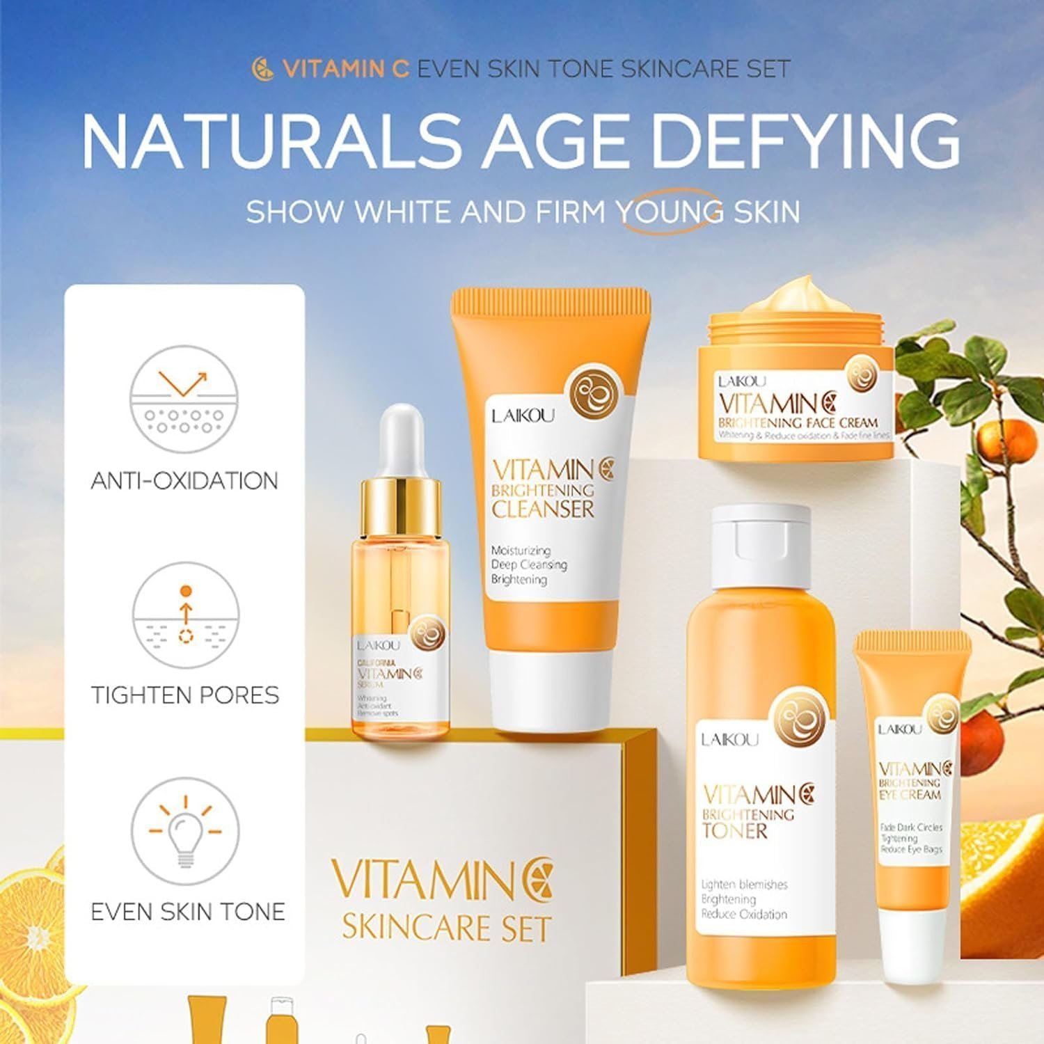 Skincare Gift Set for Teenage Girls - Vitamin C Serum Skin Care Sets & kits - Pamper Gifts for Women - Includes Cleanser, Face Serum,Cream,Toner, Eye Cream - Anti-Aging Daily Skin Care (5 Pieces) - Image 5