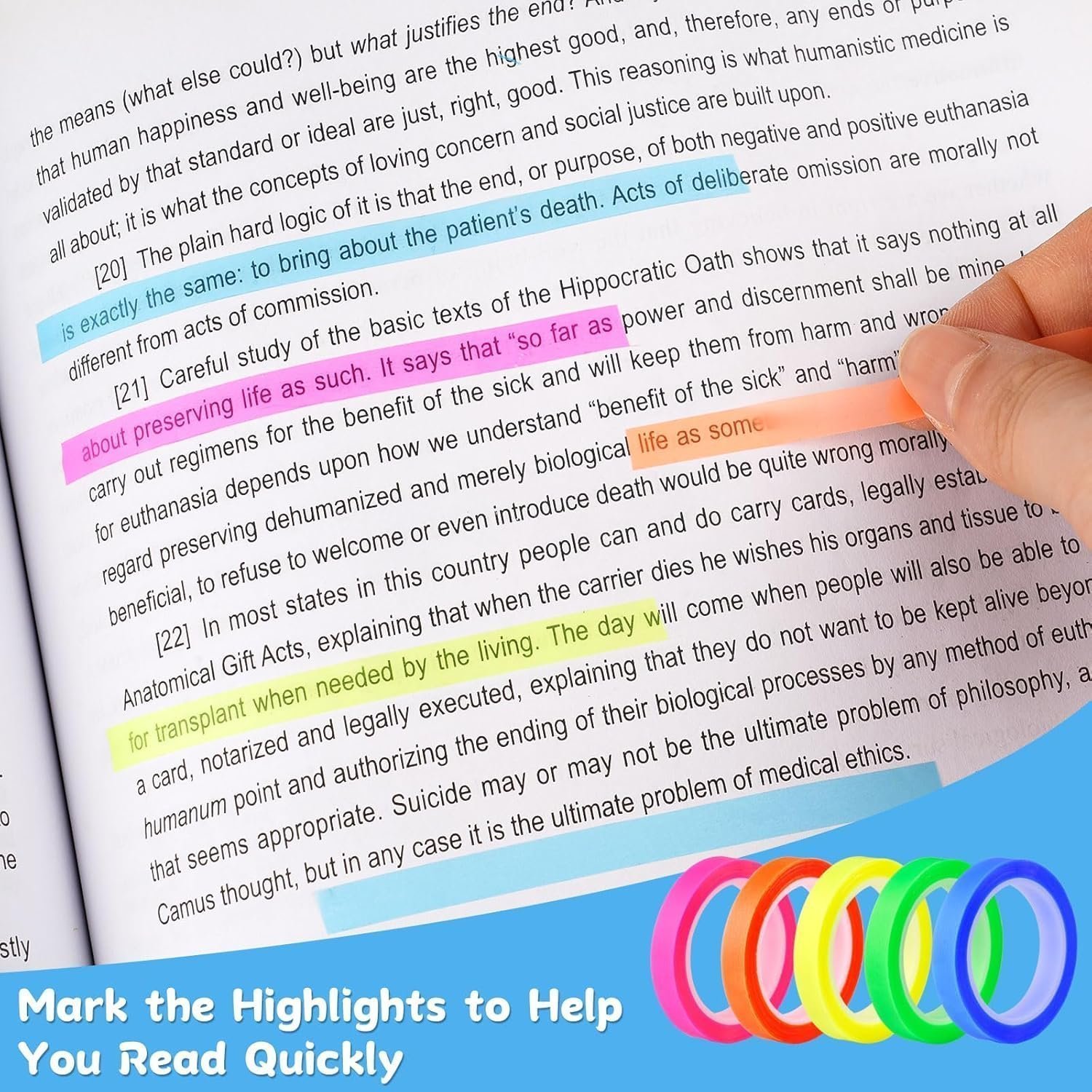 Hoiny Highlighter Tape, 10 Rolls Transparent Writable Sticky tabs, Removable Thin Sticky Notes - Image 3