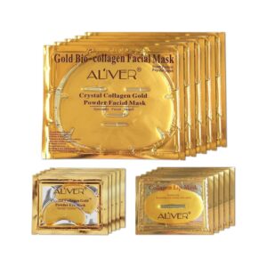 24K Gold Bio Collagen Crystal Face Mask + Eye Mask + Lip Mask, Anti ageing Skin Care (5pairs/set)