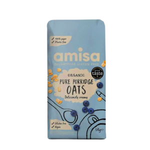 Amisa Organic Gluten Free Porridge Oats, 1kg - Batch Tested for Gluten